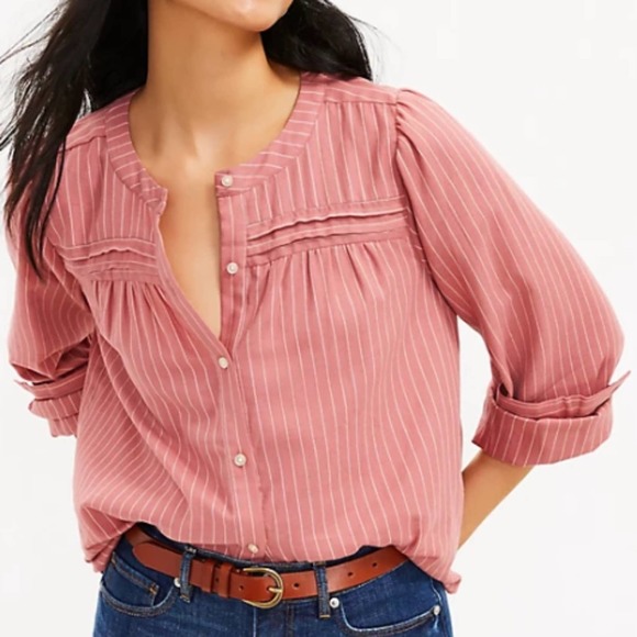 LOFT Tops - Ann Taylor LOFT Striped Pleated Blouse, Size Medium